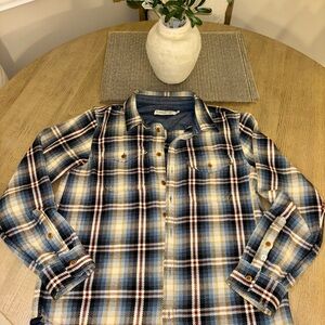 Outerknown Blue and Cream Plaid Casual Shirt